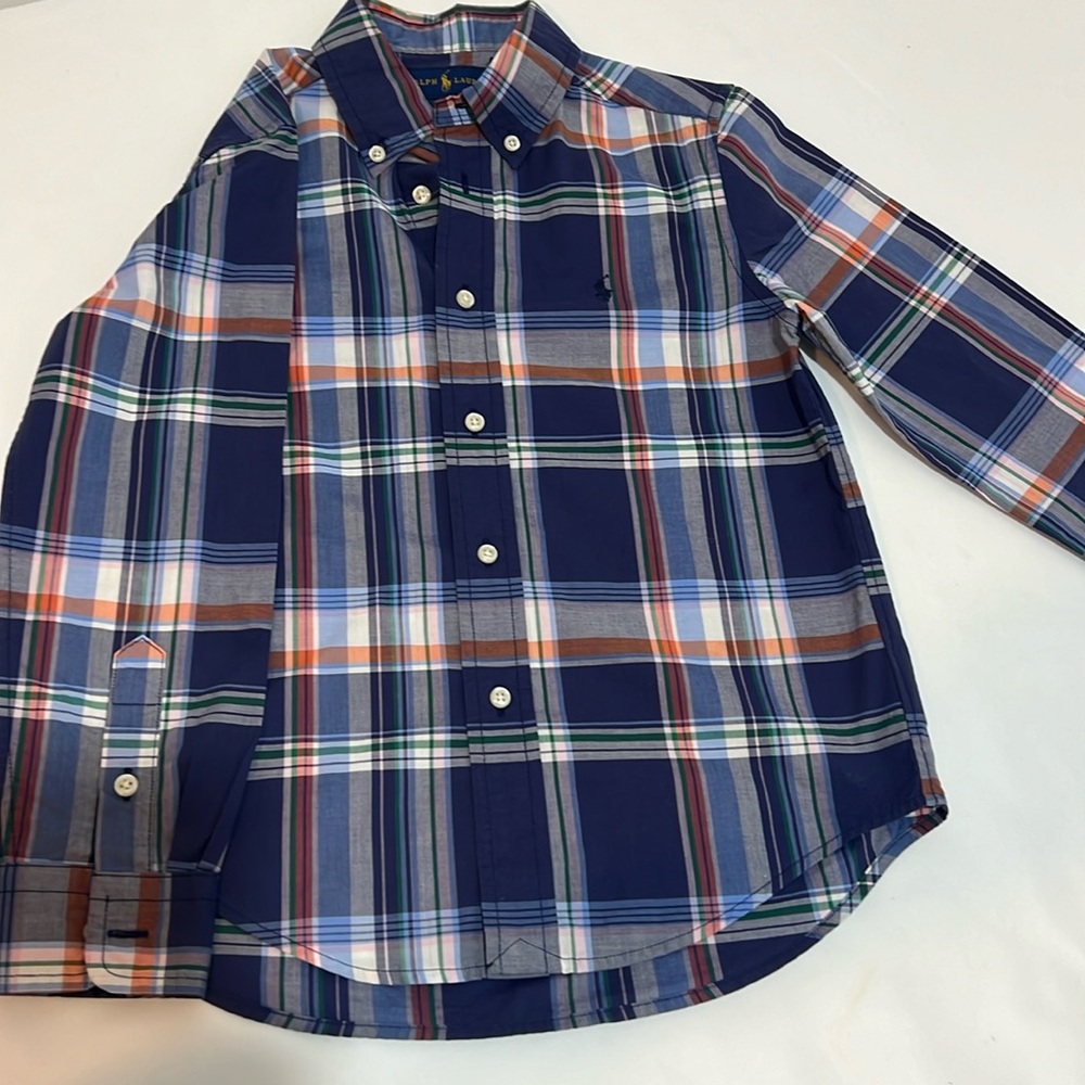 Ralph Lauren Polo plaid cotton poplin shirt- blue multi- size 6
